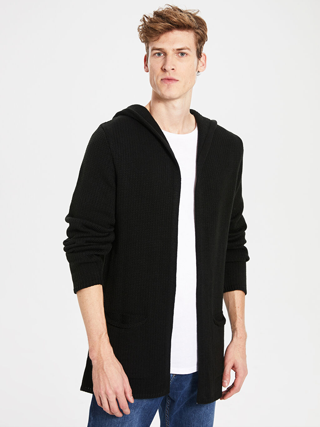Siyah Dar Kalip Kapusonlu Oversize Triko Hirka Lc Waikiki