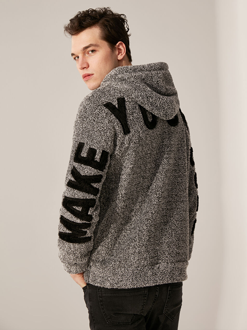 Antrasit Kapusonlu Baskili Pelus Sweatshirt Lc Waikiki