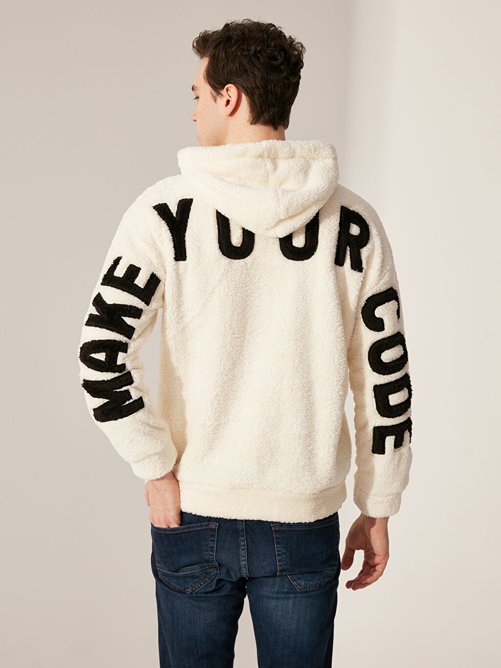 Ekru Kapusonlu Baskili Pelus Sweatshirt Lc Waikiki