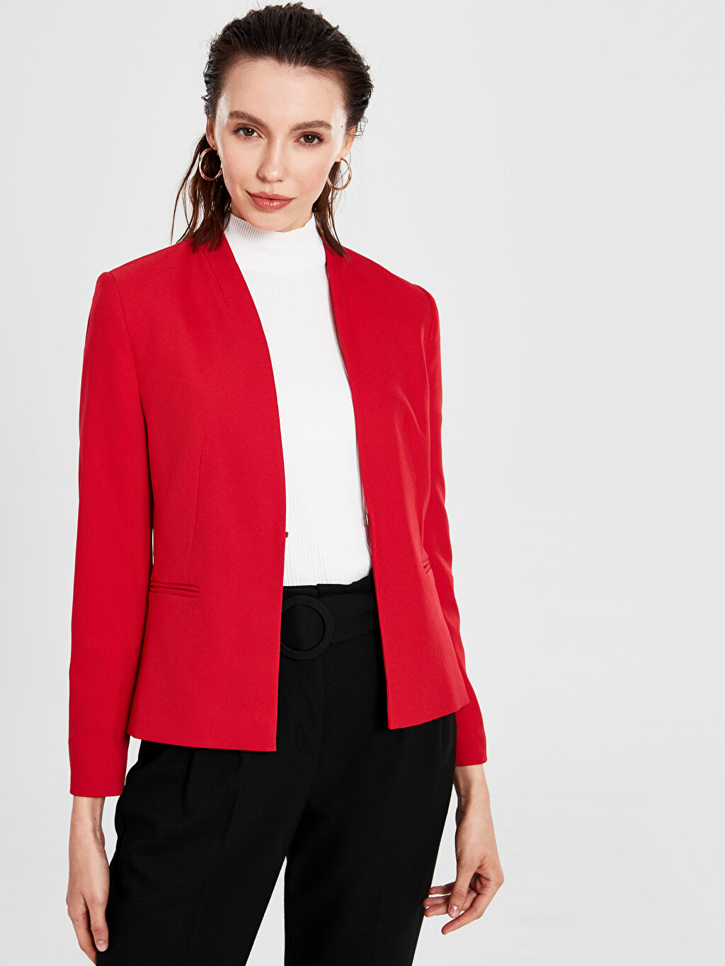Kirmizi Yakasiz Blazer Ceket Lc Waikiki