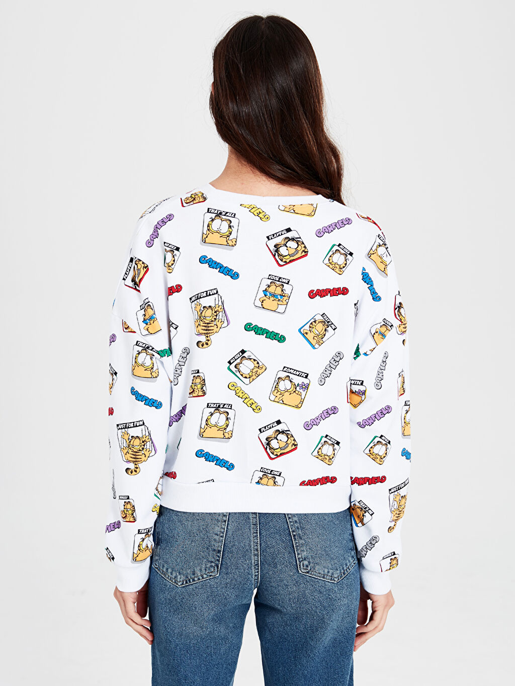 Beyaz Garfield Baskili Sweatshirt Lc Waikiki