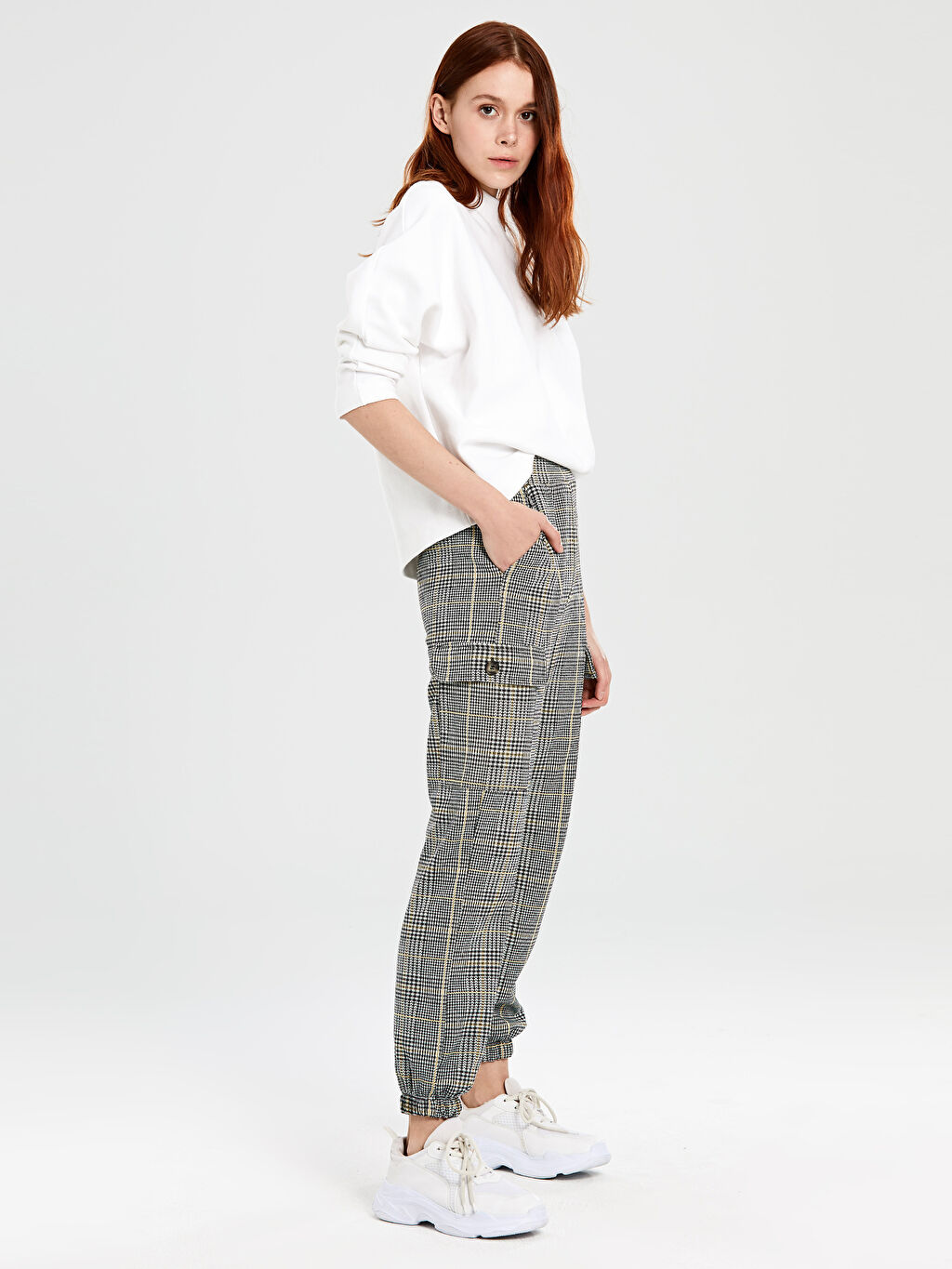 Sari Beli Lastikli Ekose Kargo Pantolon Lc Waikiki