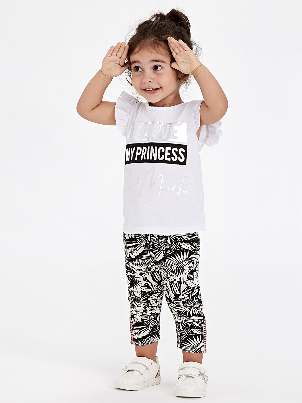 Siyah Kız Bebek Çiçek Desenli Pamuklu Tayt Anne Kız