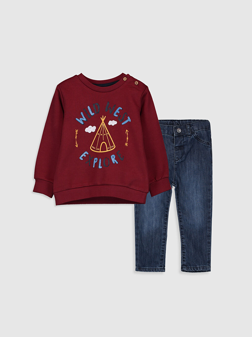 Kirmizi Erkek Bebek Swearshirt Ve Jean Pantolon Lc Waikiki