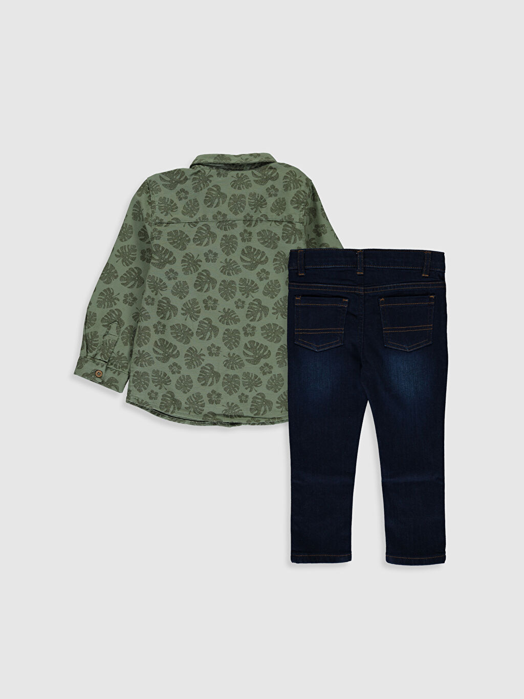 Haki Haki Erkek Bebek Desenli Gömlek ve Jean Pantolon LC