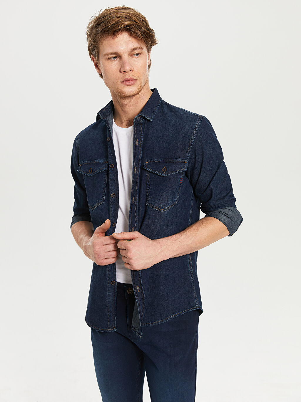mens muscle fit denim shirt