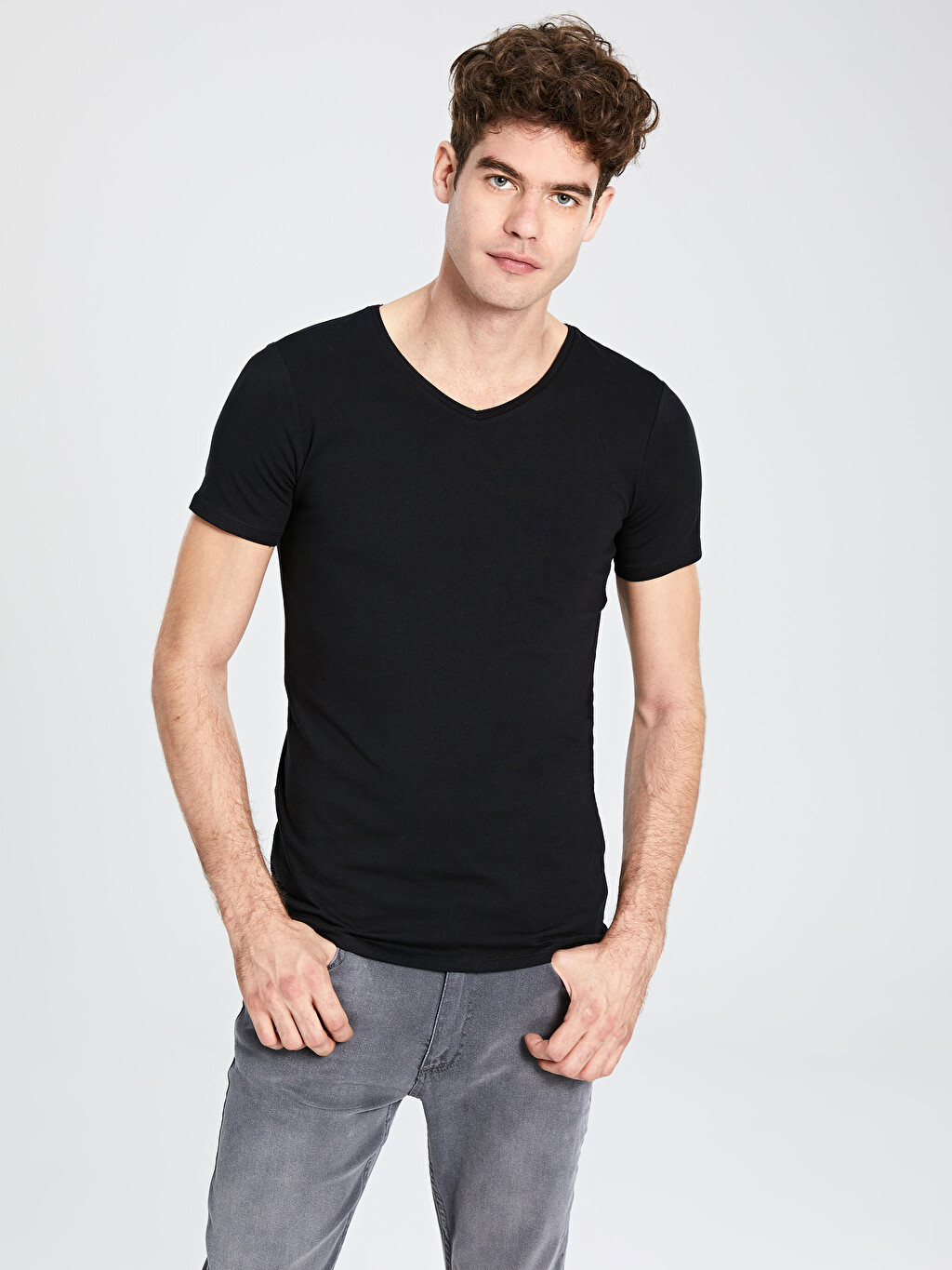 V Neck Short Sleeve Basic Men's T-Shirt 
