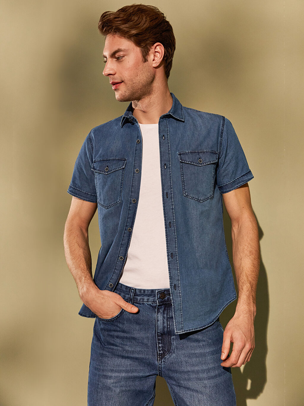 Indigo Slim Fit Kisa Kollu Jean Gomlek Lc Waikiki