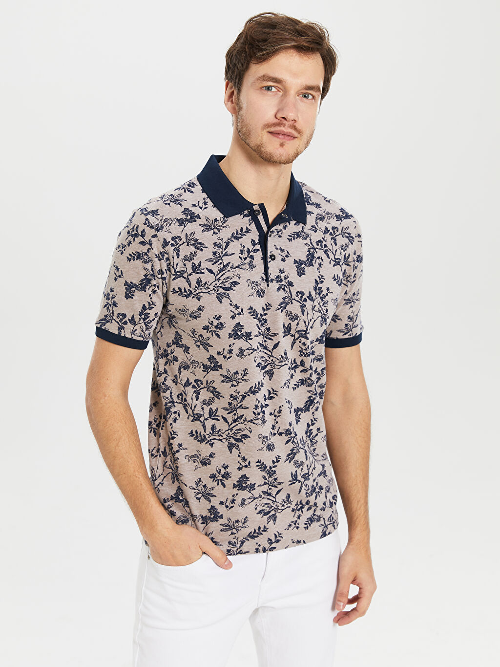 Bej Polo Yaka Desenli Tisort Lc Waikiki
