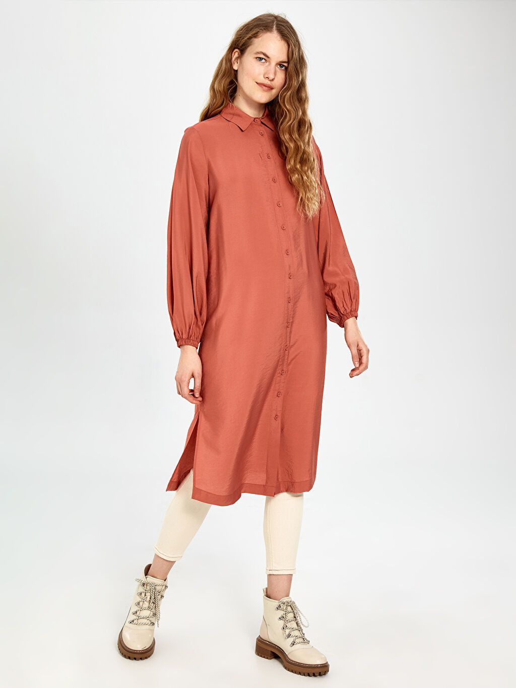 pembe dokulu kumastan balon kol tunik lc waikiki