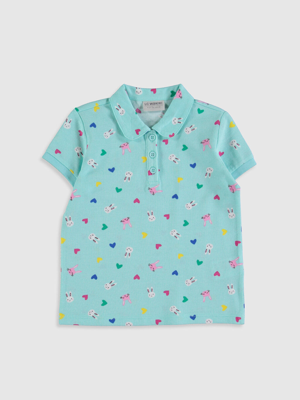 Yesil Kiz Cocuk Baskili Pamuklu Polo Yaka Tisort Lc Waikiki