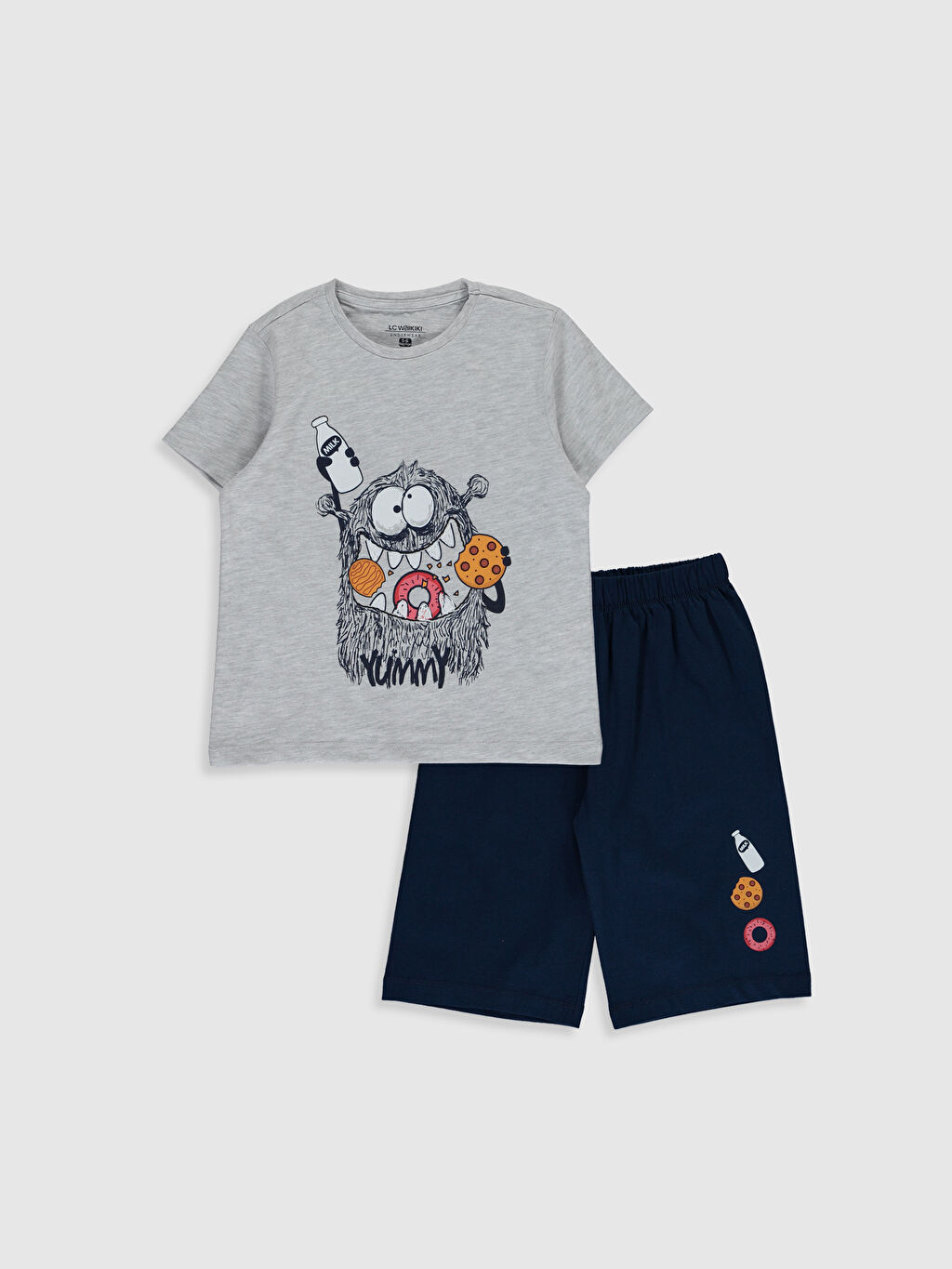Lacivert Lacivert Erkek Çocuk Baskılı Pamuklu Pijama