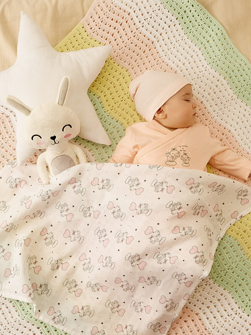 Beyaz Kiz Bebek Desenli Muslin Battaniye 2 Li Lc Waikiki