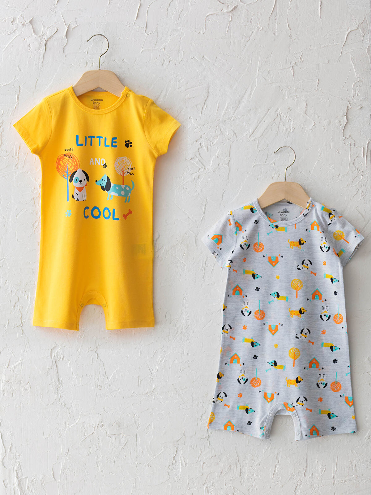 Sarı Bisiklet Yaka Kısa Kol Baskılı Erkek Bebek Tulum 2�li