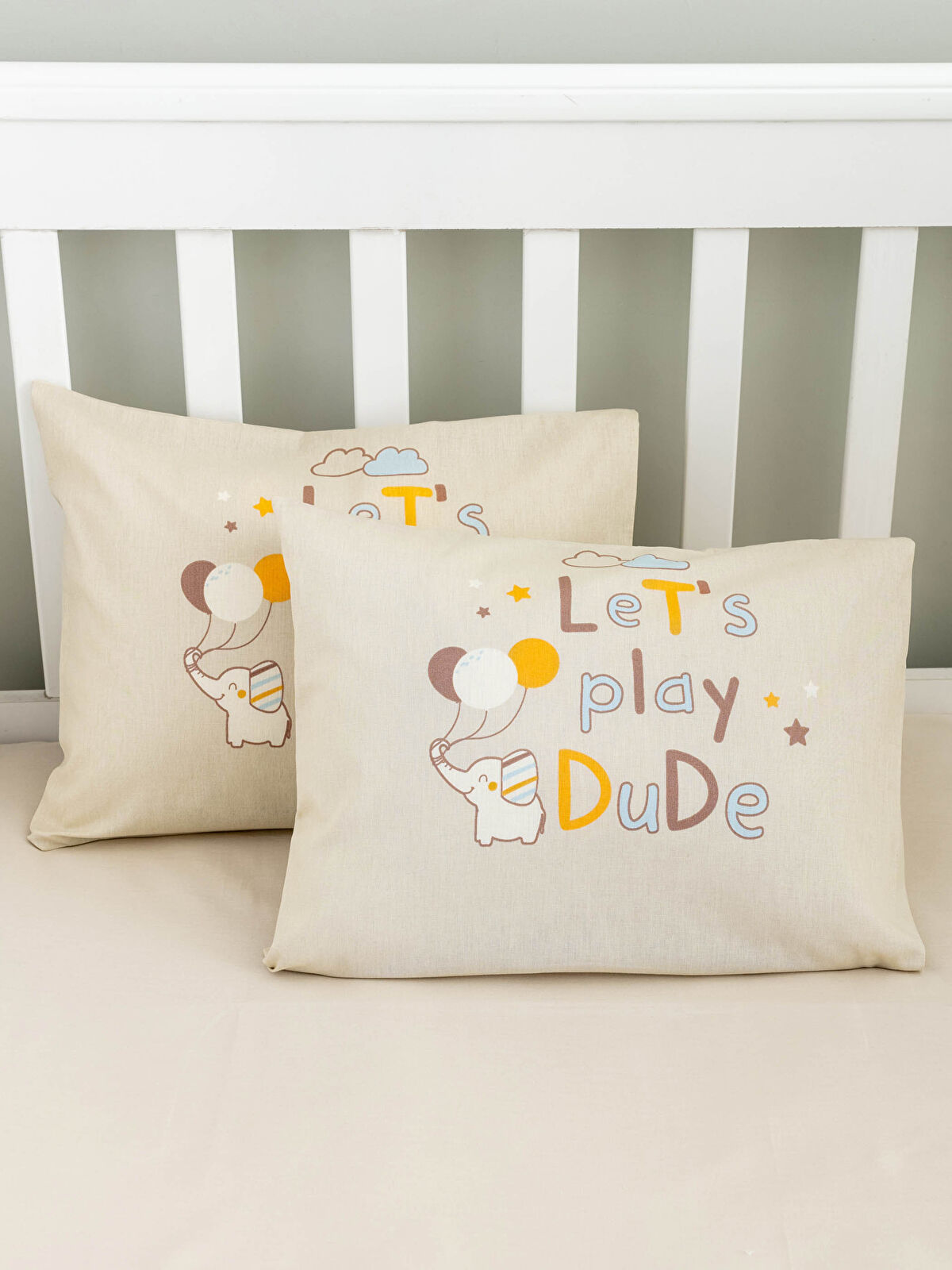 Bej Baskılı Erkek Bebek Yastık Kılıfı 2�li 35x45 Cm LC