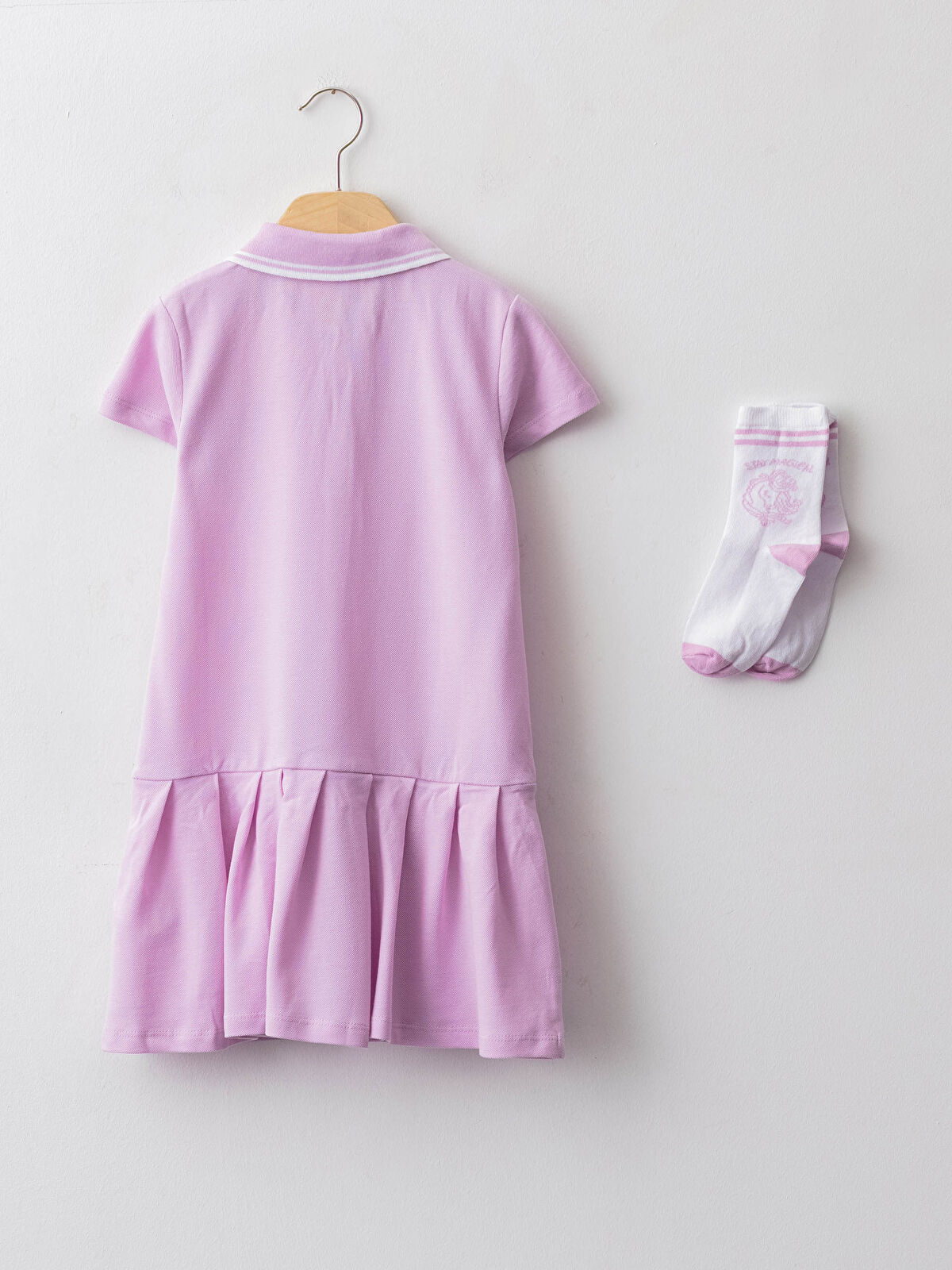 Lila Polo Yaka Kısa Kollu Baskılı Kız Bebek Elbise ve