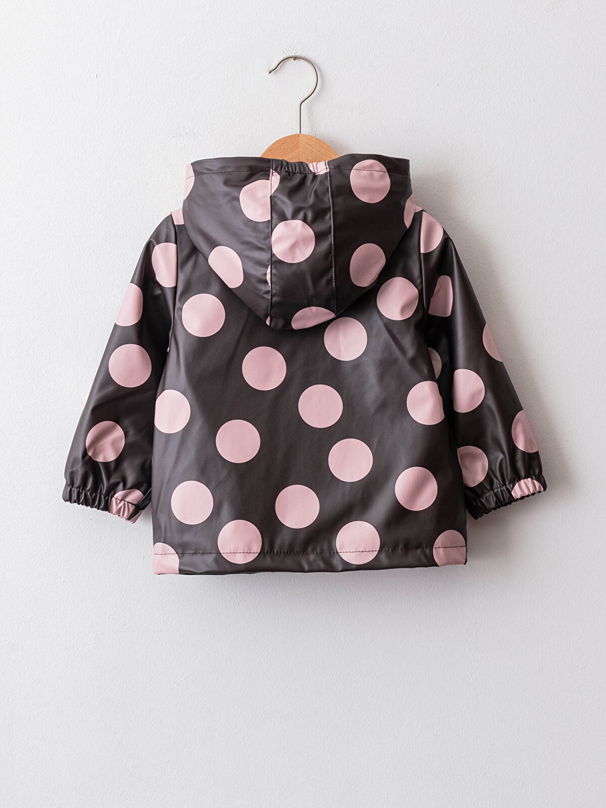 Antrasit Kapüşonlu Uzun Kollu Puantiye Desenli Kız Bebek