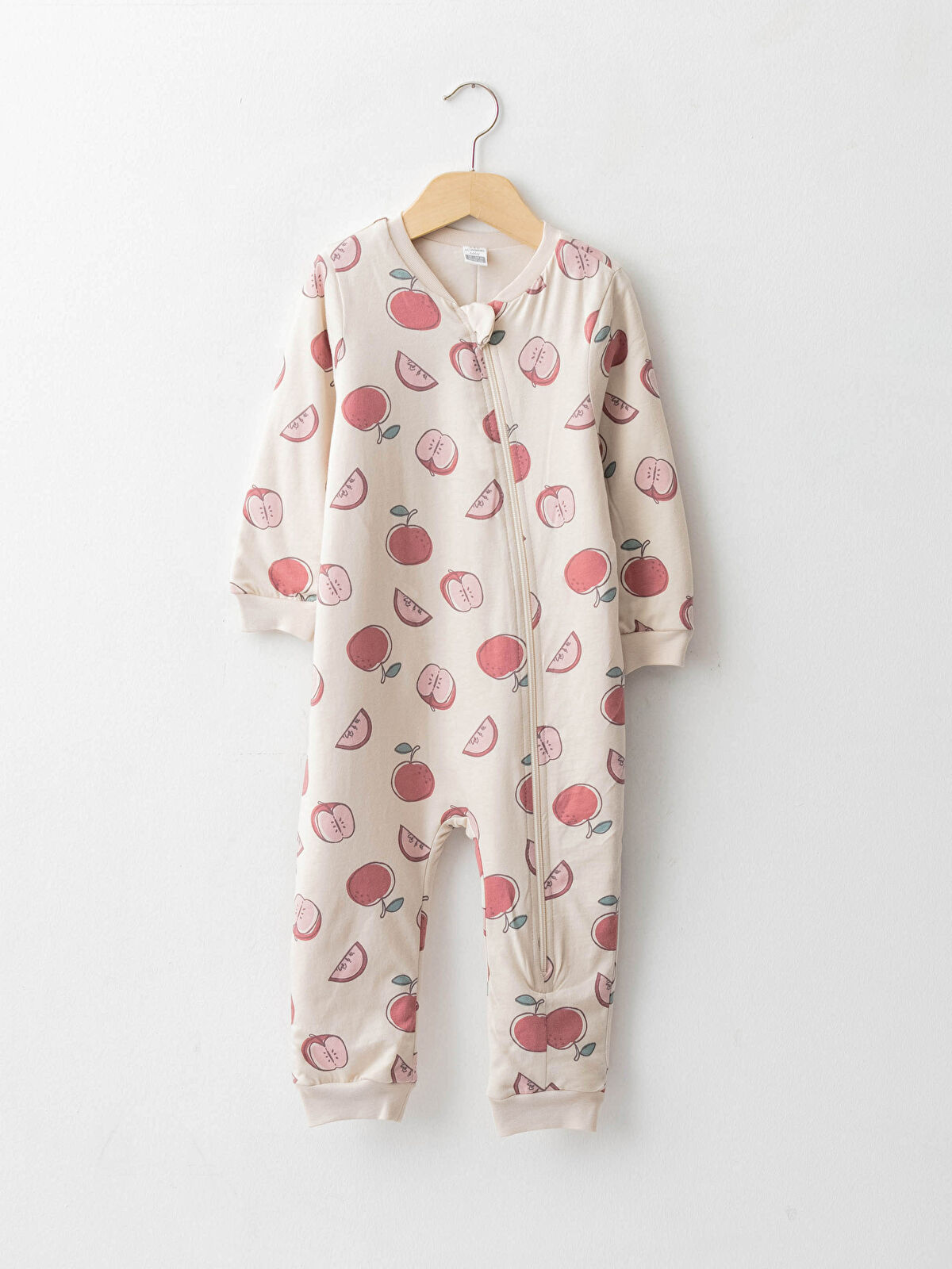 Ekru Bisiklet Yaka Uzun Kollu Baskılı Pamuklu Kız Bebek