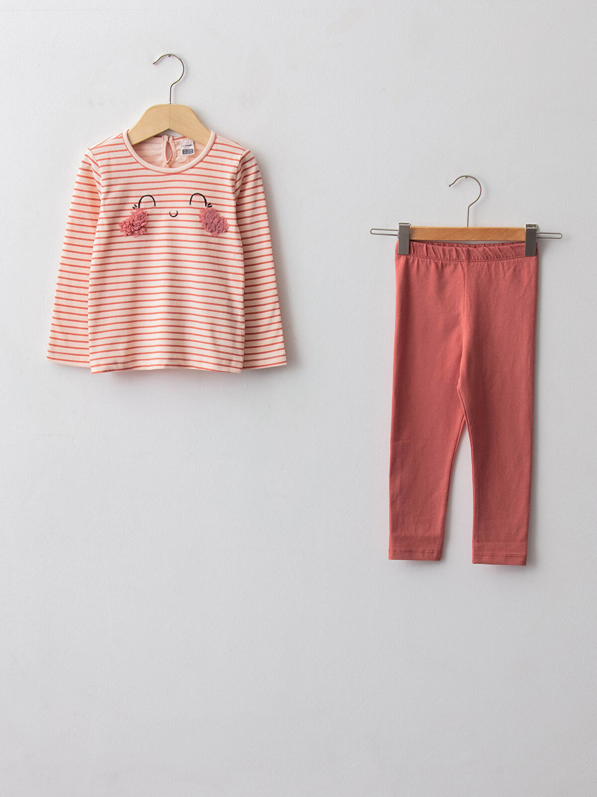 Bej Bisiklet Yaka Baskılı Kız Bebek Bluz ve Tayt 2�li