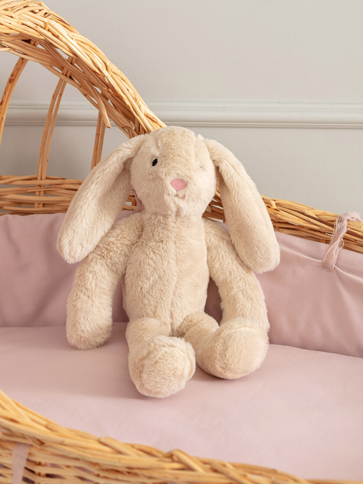 Pembe Nakışlı Dolgulu Pelüş Bebek Tavşan Kırlent 14x38 Cm