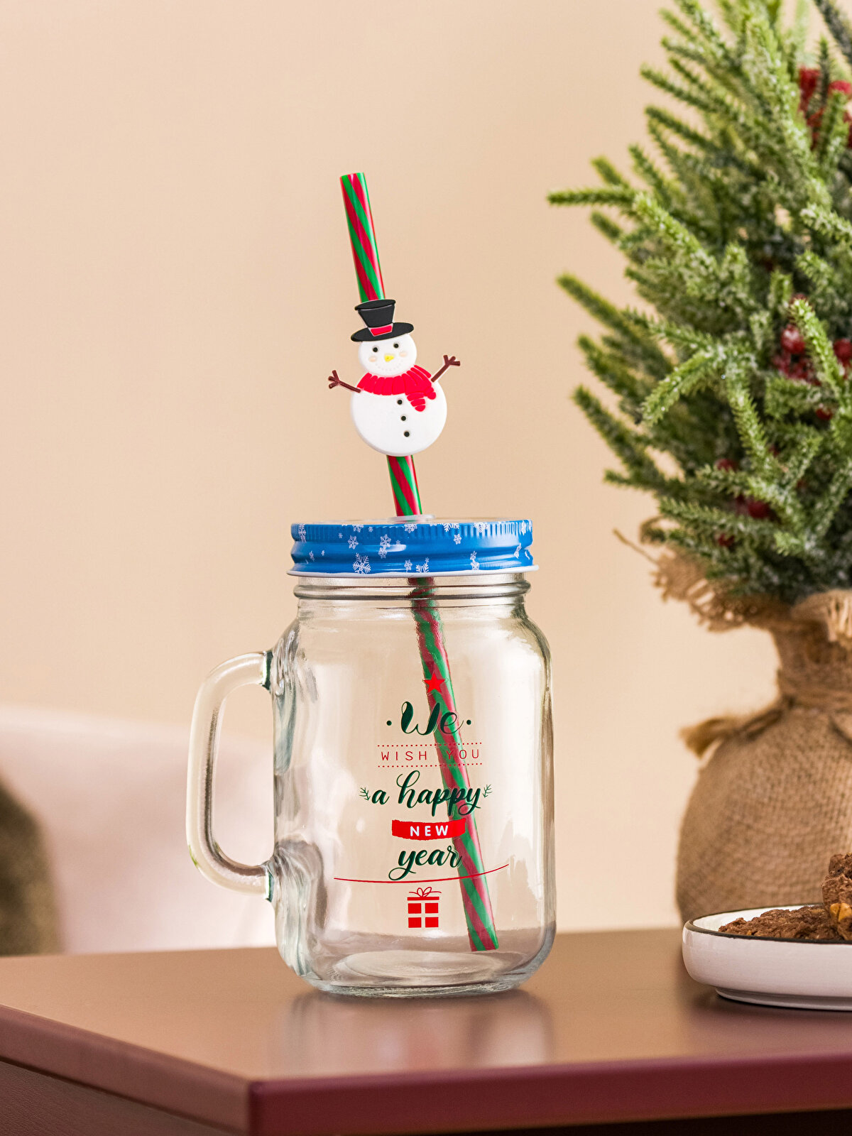 Christmas Themed Glass Cup With Straw 500 Ml -W28098Z8-F9C - W28098Z8-F9C -  LC Waikiki