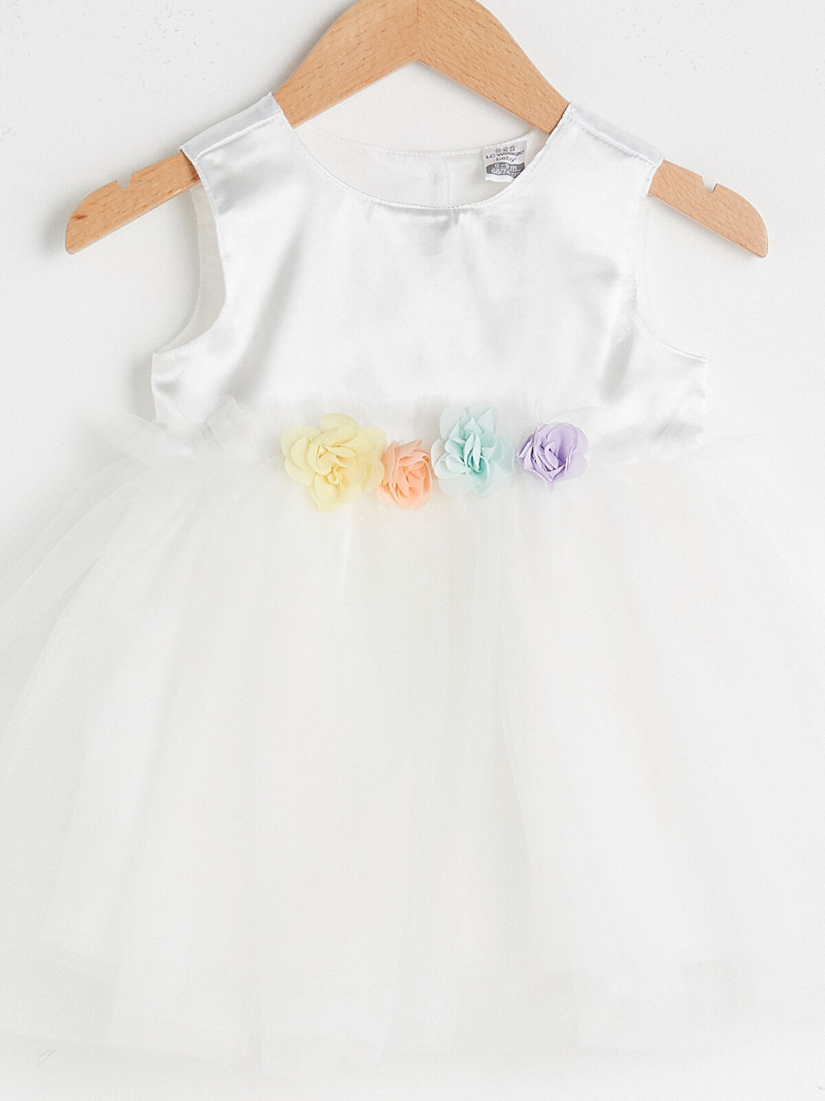 Ekru Bisiklet Yaka Kolsuz Kız Bebek Gelinlik ve Saç Bandı