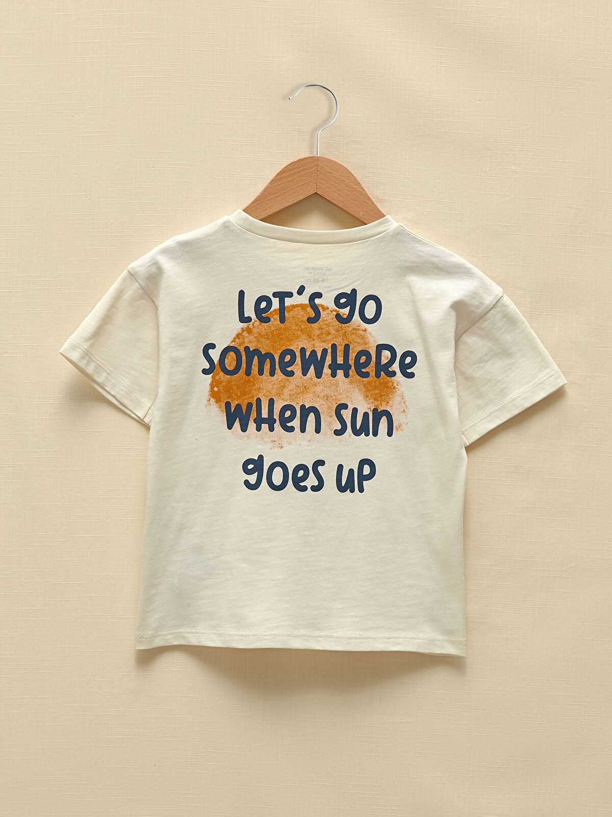 Bej LCW GREEN Yazı Baskılı Bisiklet Yaka Kısa Kol Organik