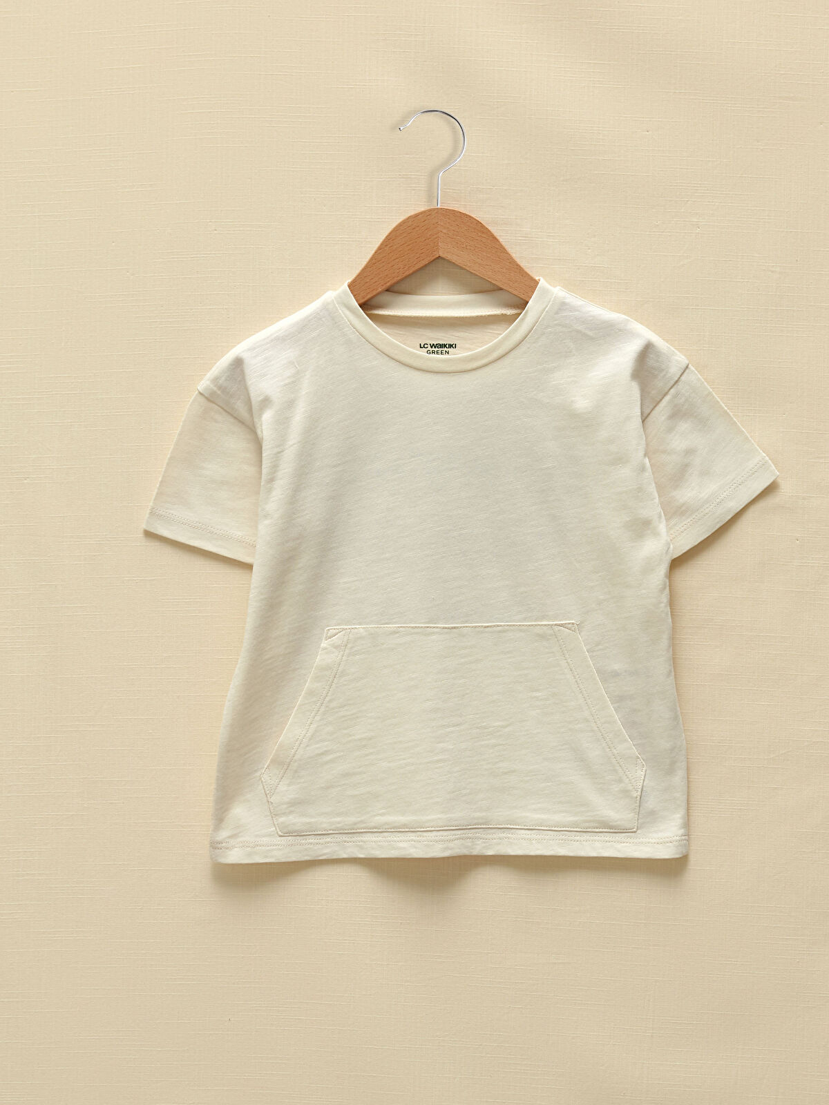 Bej LCW GREEN Yazı Baskılı Bisiklet Yaka Kısa Kol Organik