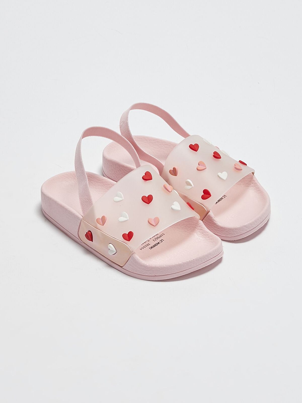 Pembe Tek Bantlı Kalp Aplikeli Kız Bebek Plaj Terliği LC