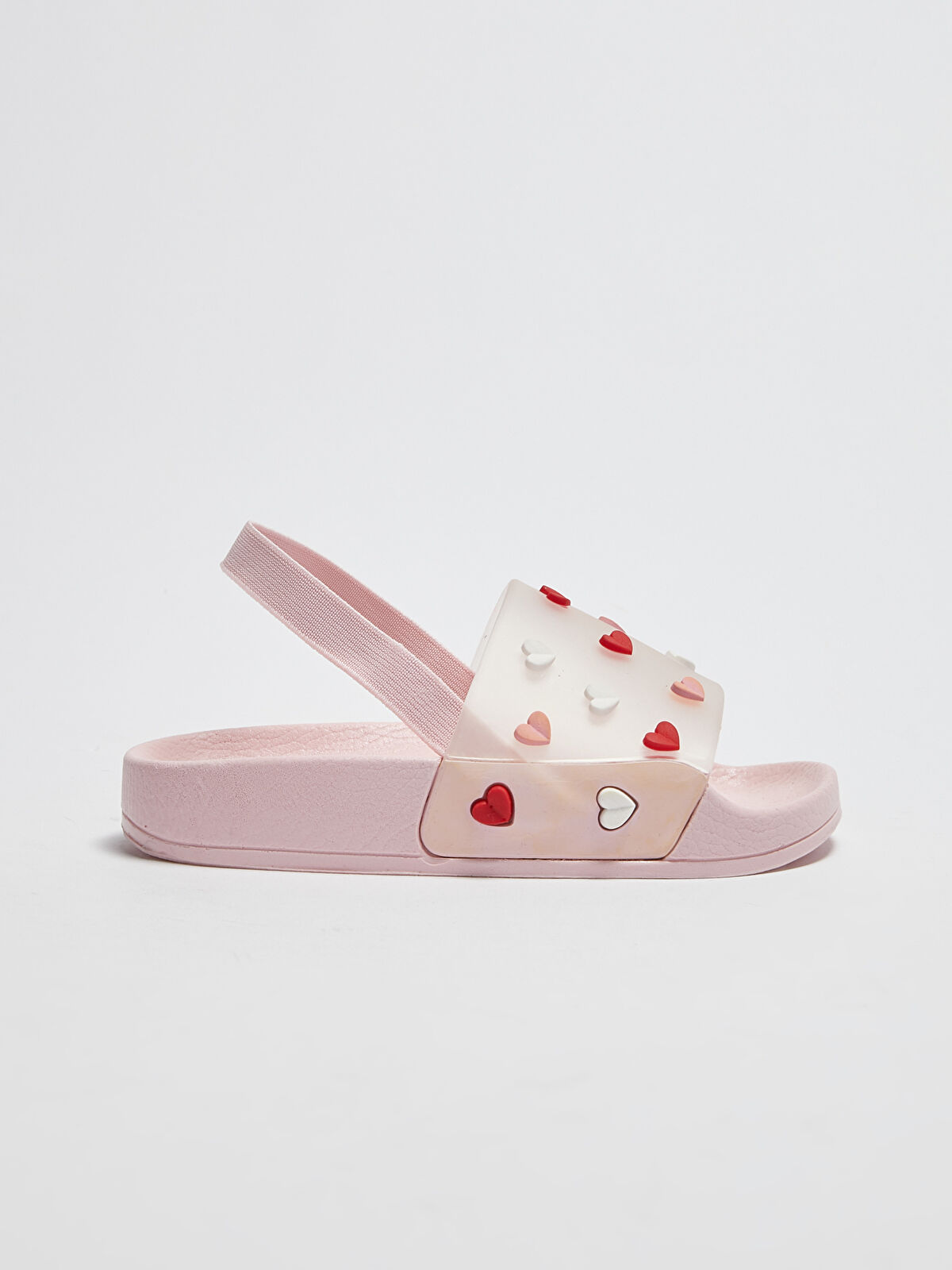 Pembe Tek Bantlı Kalp Aplikeli Kız Bebek Plaj Terliği LC