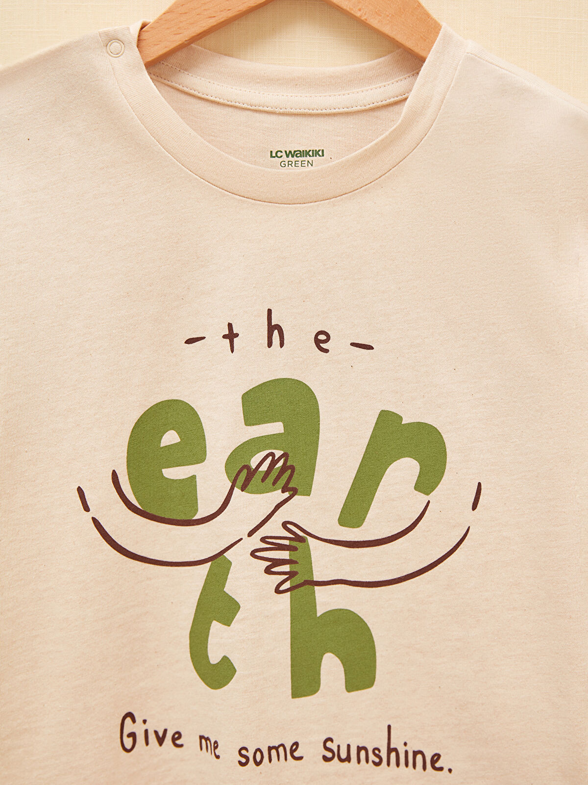 Bej LCW GREEN Bisiklet Yaka Kısa Kol Organik Pamuklu Erkek Bebek Tişört