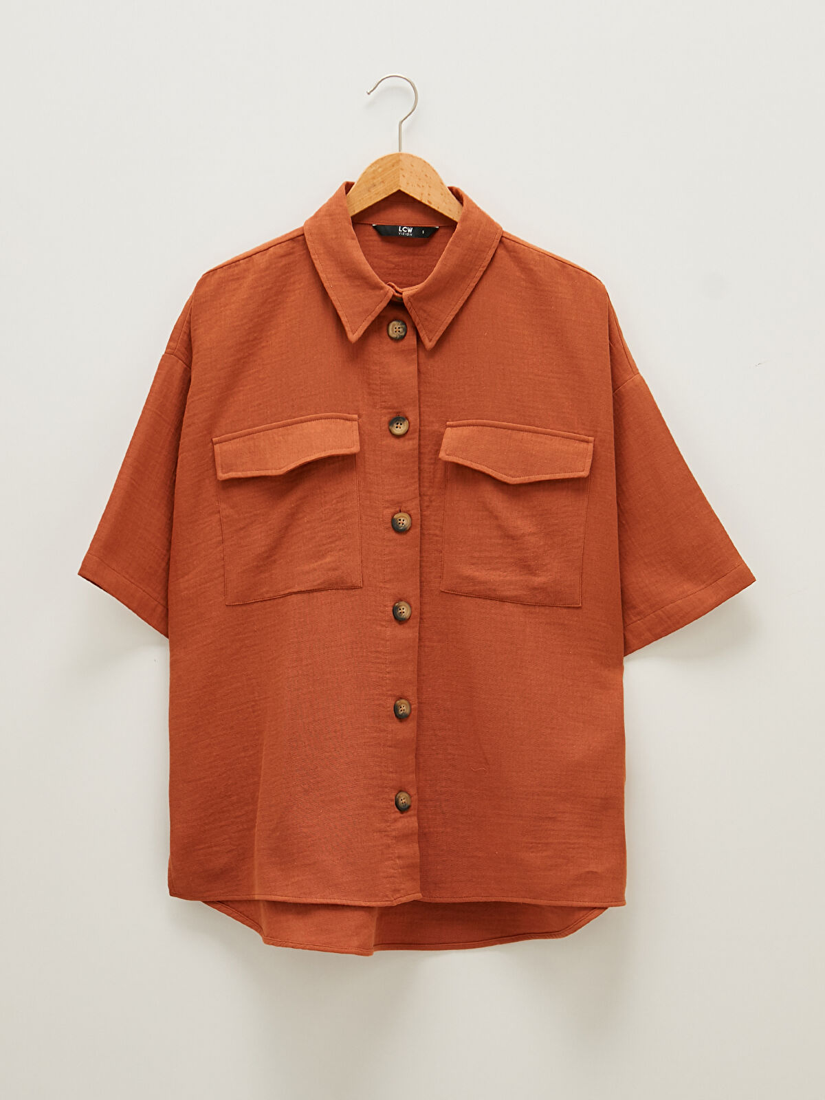 Pocket Detailed Short Sleeve Crinkle Fabric Women's Shirt S1J228Z8KVD