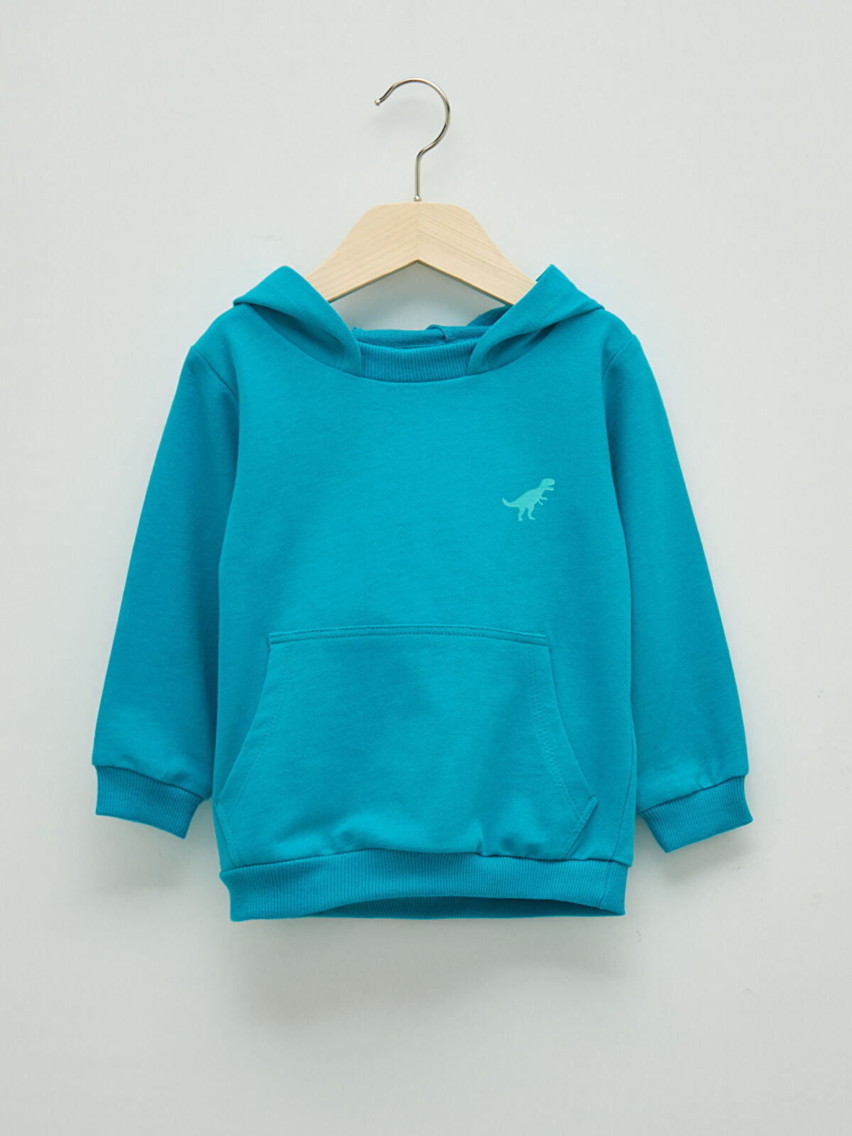 Turkuaz Kapüşonlu Uzun Kol Baskılı Erkek Bebek Sweatshirt