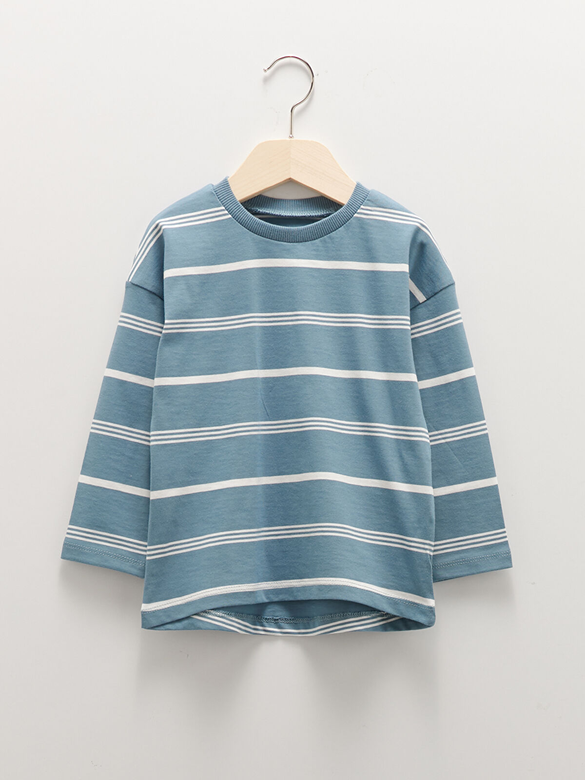 Mavi Bisiklet Yaka Uzun Kollu Çizgili Pamuklu Erkek Bebek