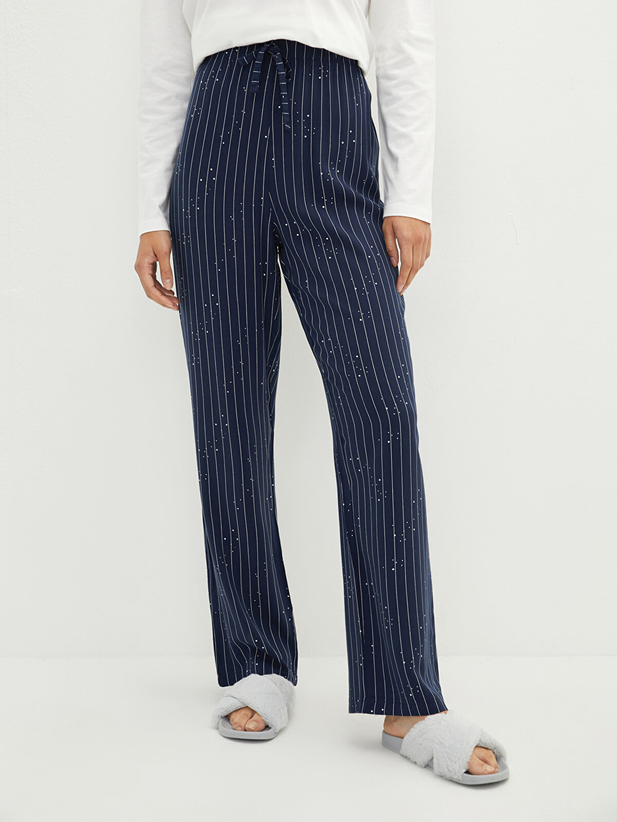 Elastic Waist Striped Viscose Women's Pajama Bottom -W1FH02Z8-LGS 