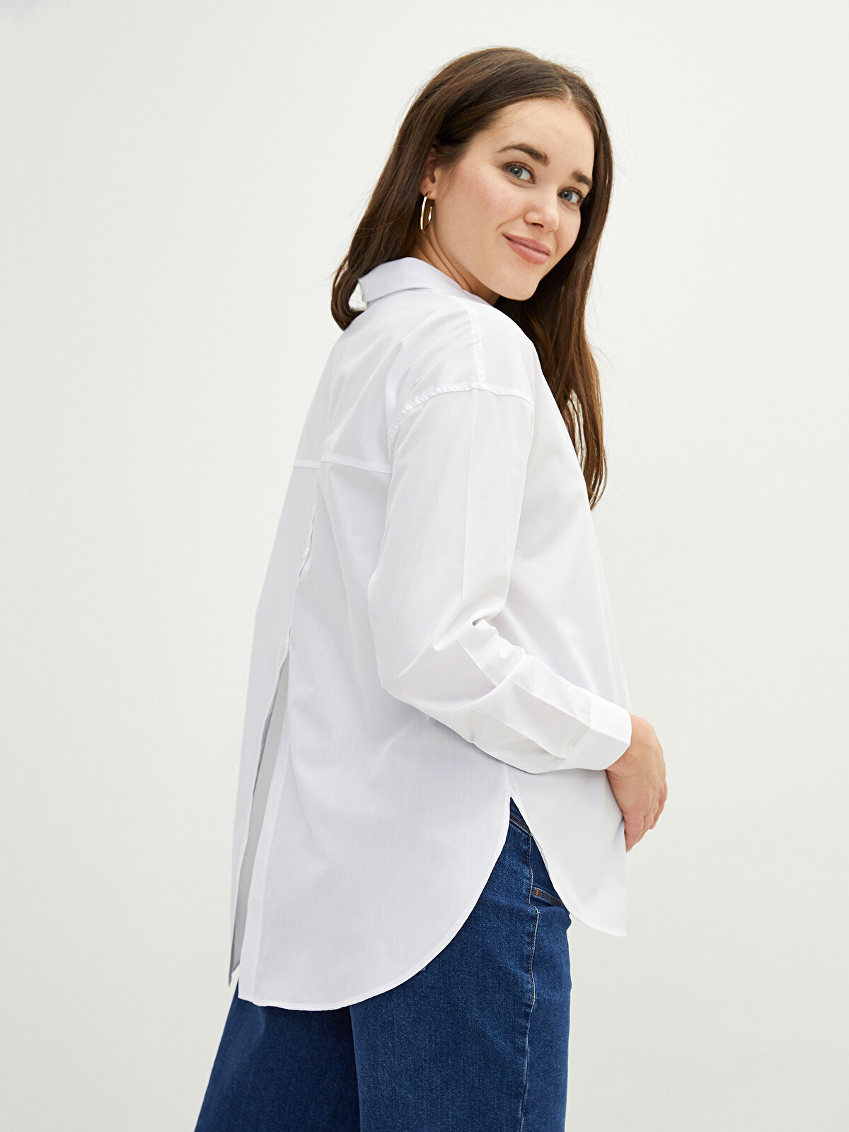 Front Button Closure Pocket Detailed Long Sleeve Poplin Maternity 