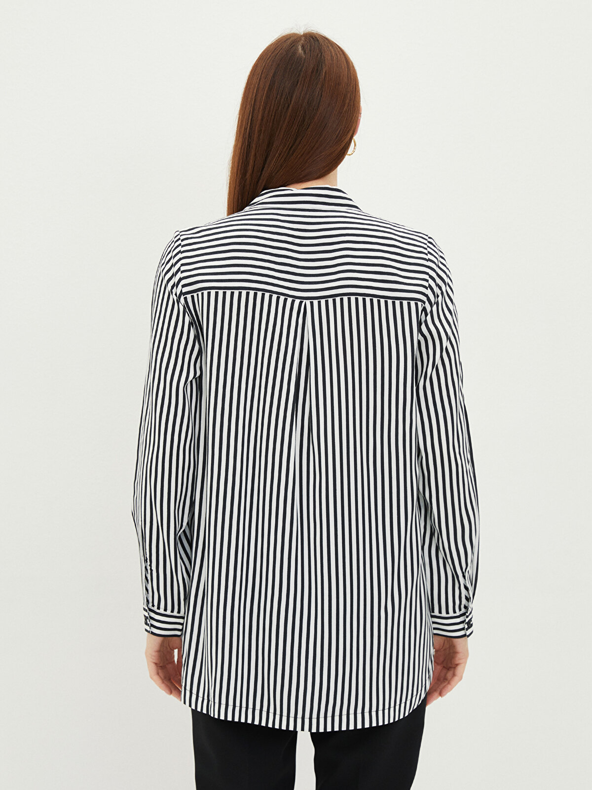 LCW CLASSIC Front Button Closed Striped Long Sleeve Viscose 
