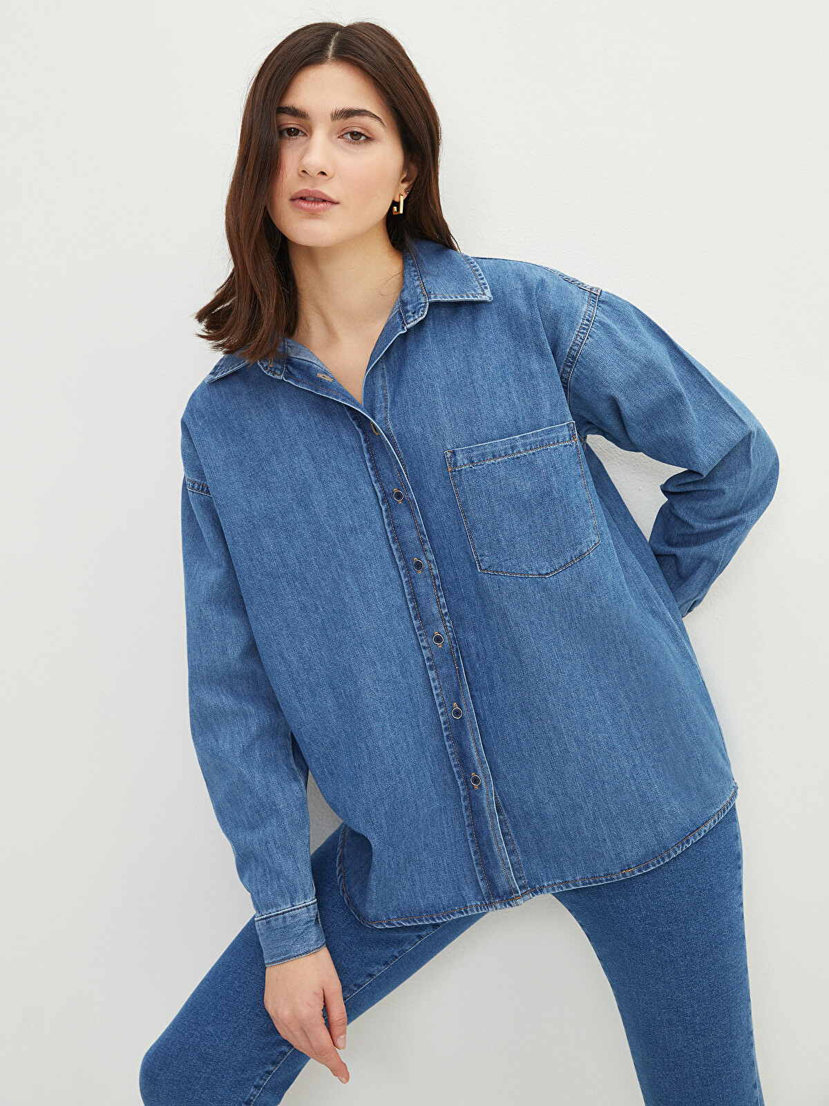 Front Button Closure Plain Pocket 