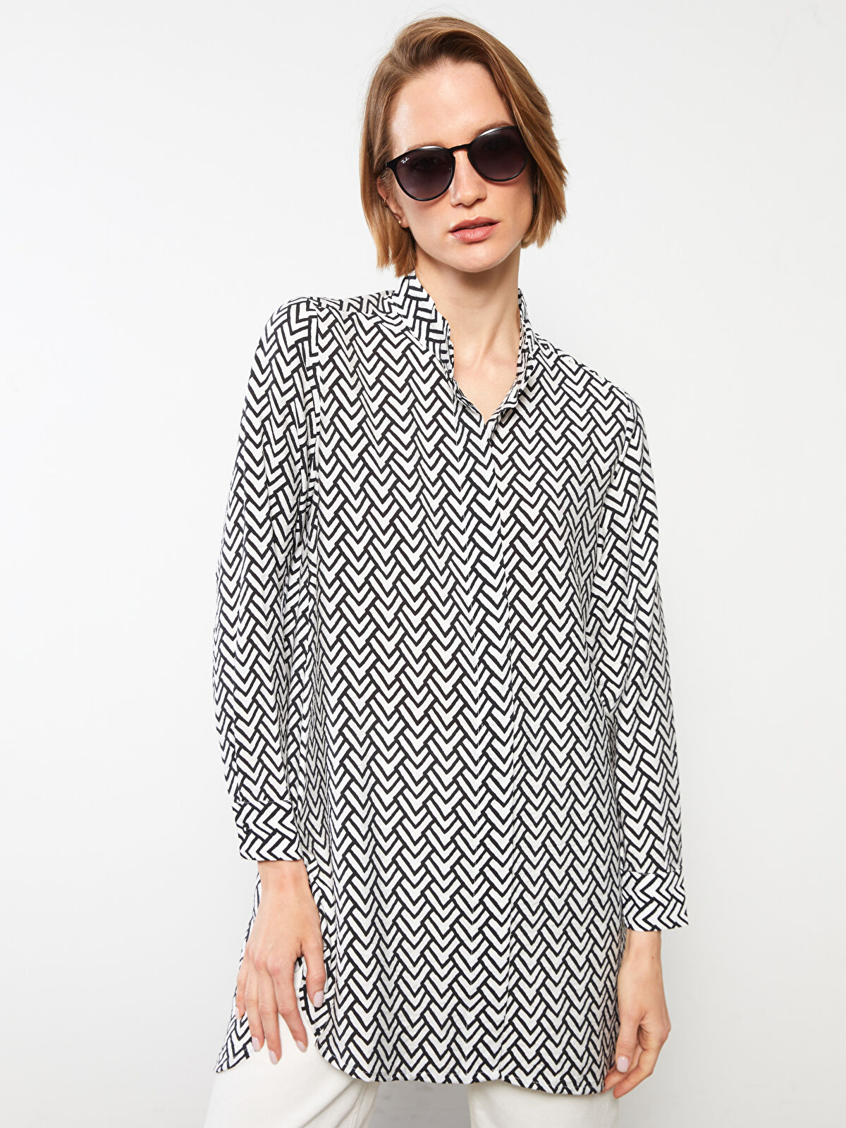 Women's Tunic With Print Collar Patterned Long Sleeve -S2MK76Z8-LQJ -  S2MK76Z8-LQJ - LC Waikiki