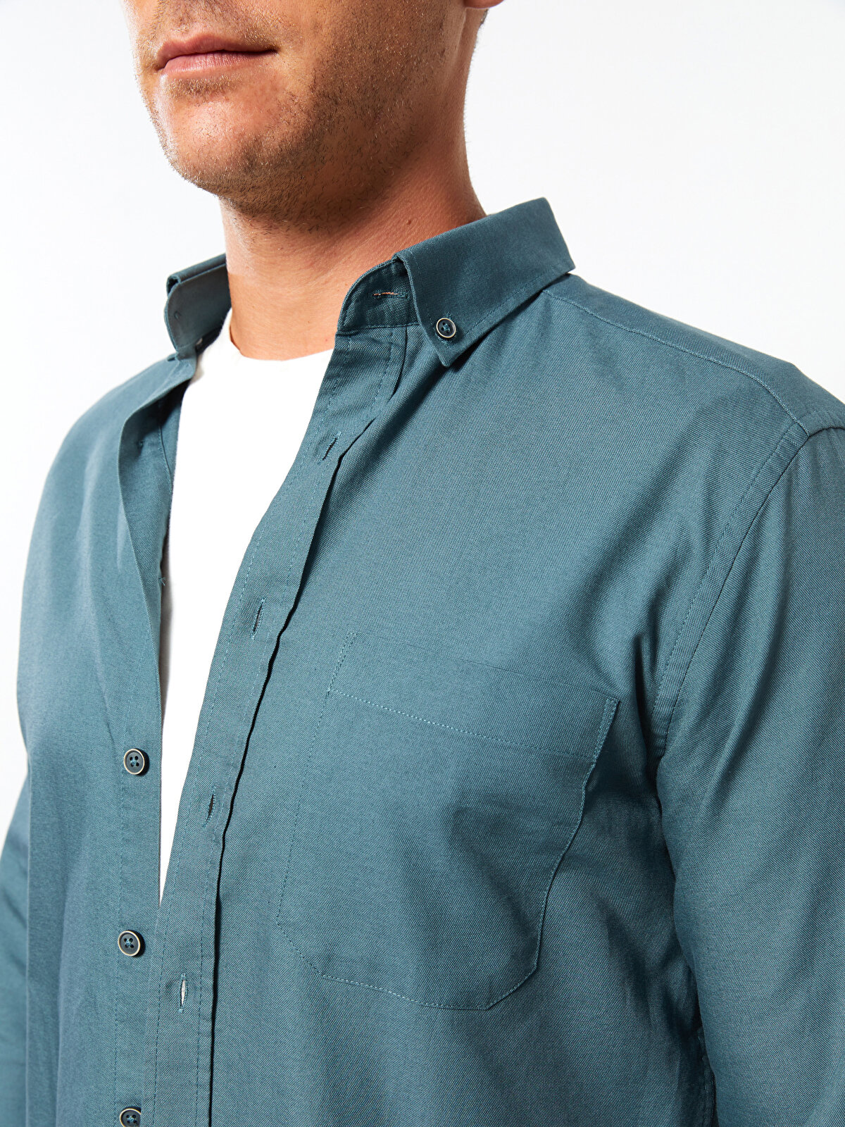 Regular Fit Long Sleeve Oxford Men's Shirt -W21919Z8-PH3 
