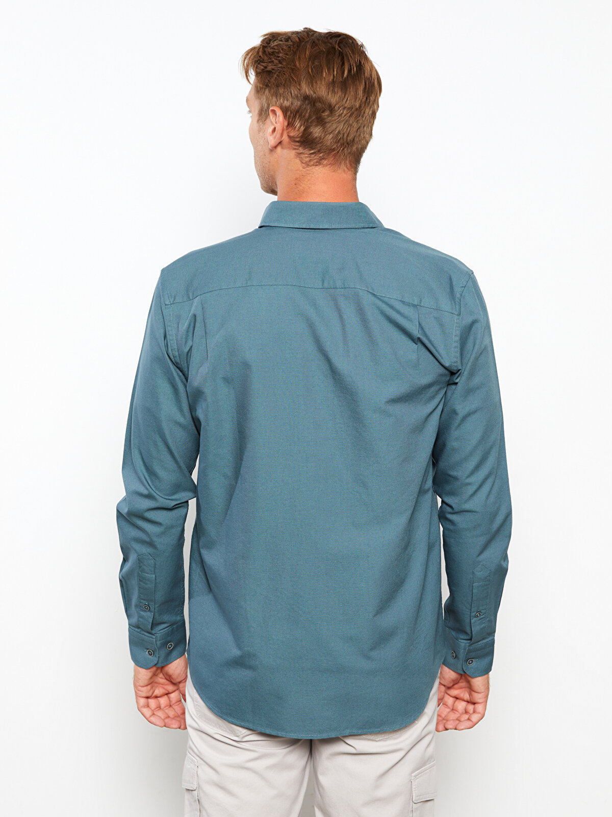 Regular Fit Long Sleeve Oxford Men's Shirt -W21919Z8-PH3 