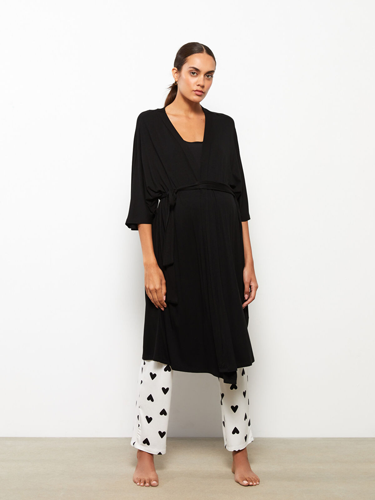 Shawl Neck Printed Long Sleeve Maternity Dressing Gown W28091Z8CVL