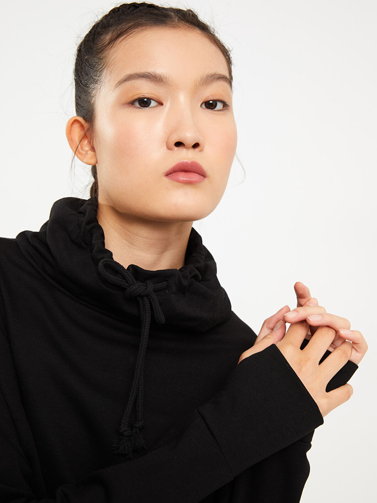 Monk Collar Plain Long Sleeve Women's Sweatshirt W29442Z8RQN