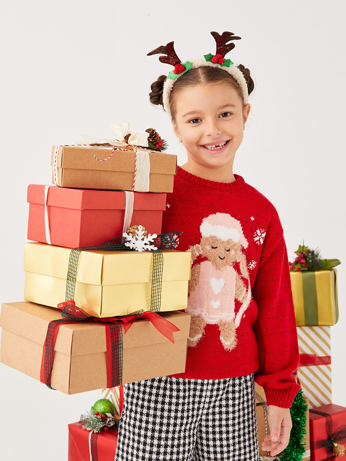 Crew Neck Patterned Long Sleeve Girl Tricot Sweater -W2BN50Z4-HNK -  W2BN50Z4-HNK - LC Waikiki