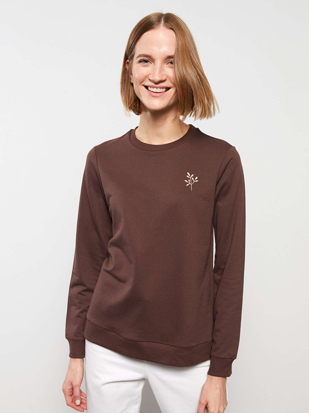 Crew Neck Embroidered Long Sleeve Women's Sweatshirt -W2GV93Z8-HEH ...