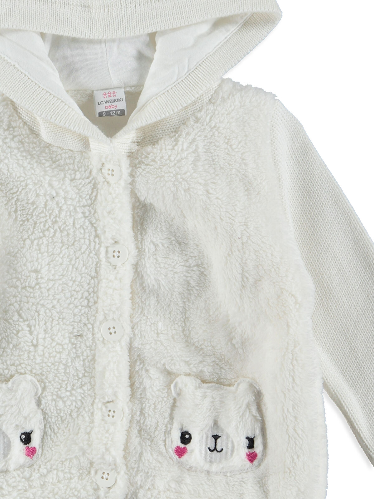 Ekru Ekru Kız Bebek Pelüş Aplikeli Kapüşonlu Hırka LC