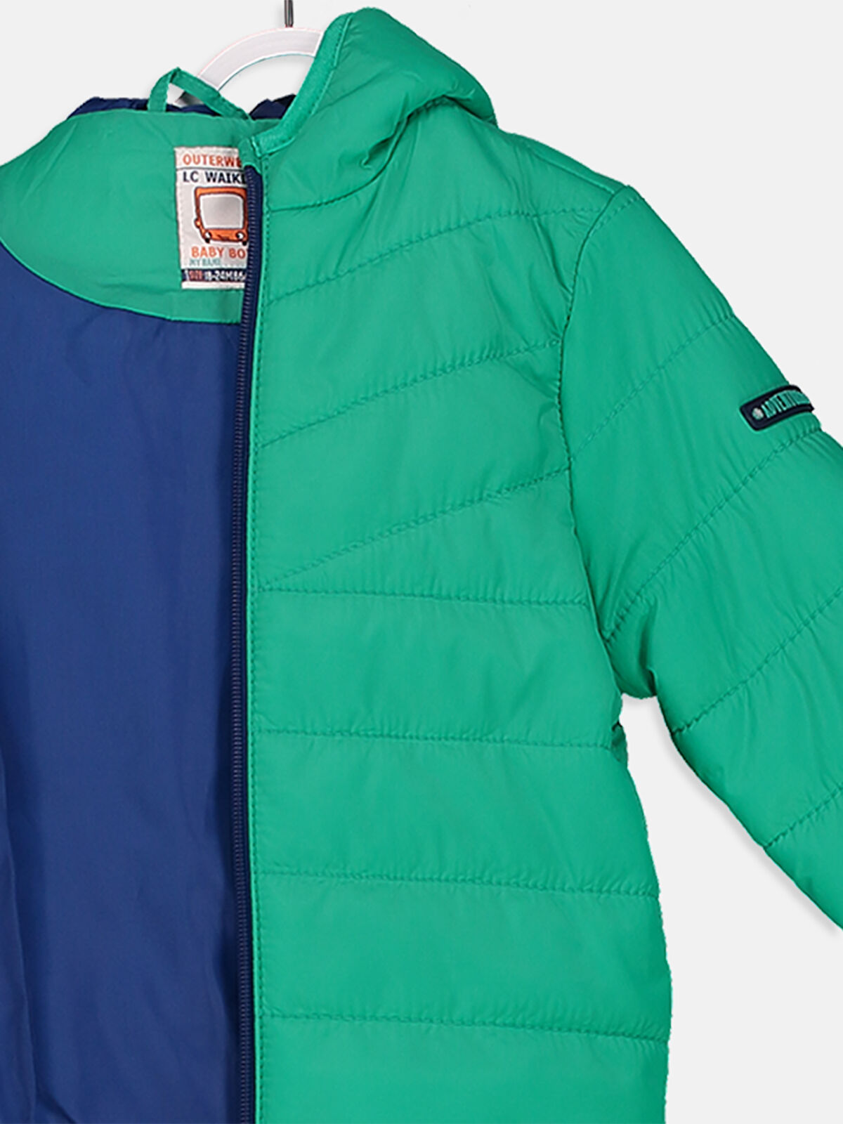 Yeşil Yeşil Erkek Bebek Kapüşonlu Kalın Şişme Mont LC