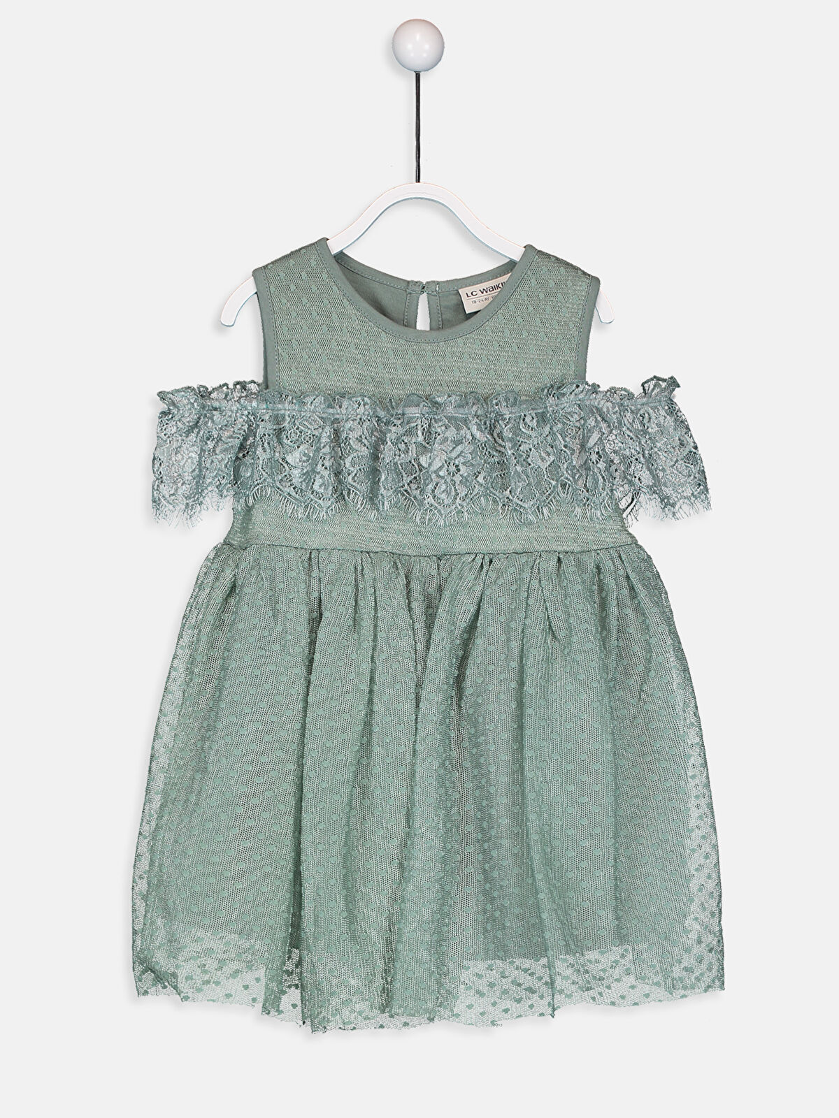 Yeşil Kız Bebek Dantelli Elbise Anne Kız Kombini LC Waikiki