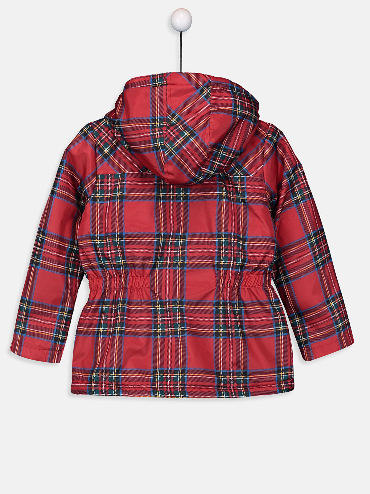 Kırmızı Kırmızı Kız Bebek Ekose Kapüşonlu Fermuarlı Mont