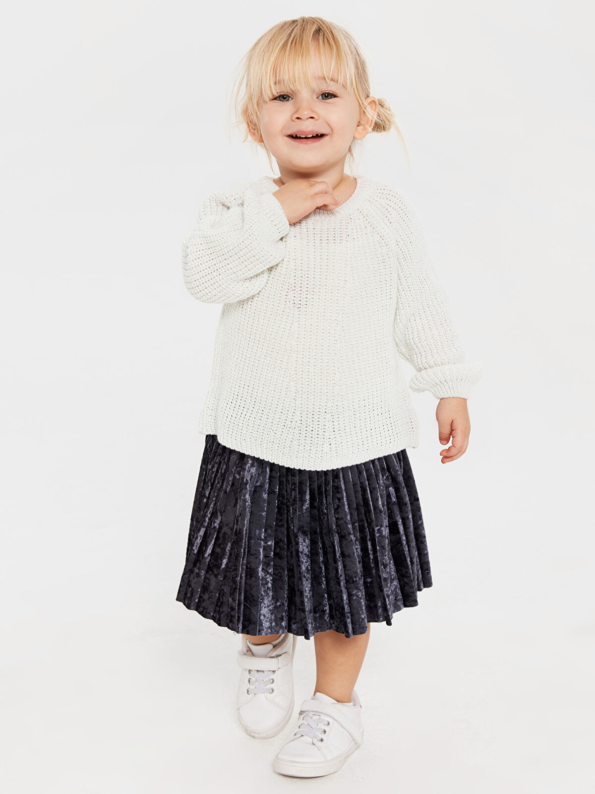 Gri Kız Bebek Kadife Etek Anne Kız Kombini LC Waikiki